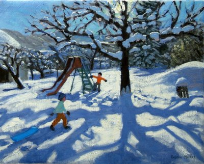 Die Rutsche im Winter, Bourg, St. Moritz von Andrew Macara